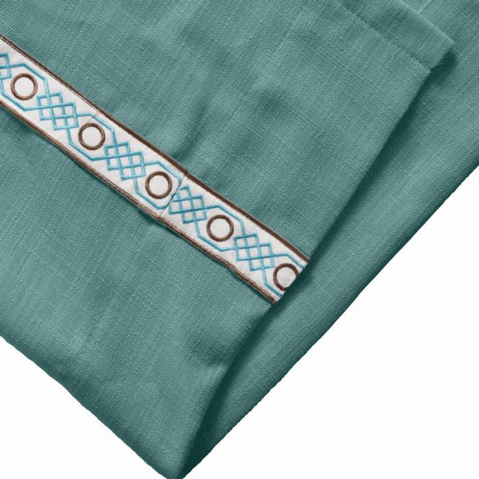 AMARA Polyester Linen Curtain Drapery With Decorative Trim Custom Sold Per Pair