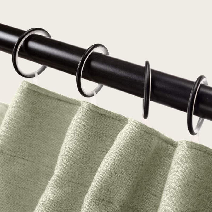 Flat Hook Heavyweight Faux Linen Curtain For Traverse Rod Ring Clip or Track Olive