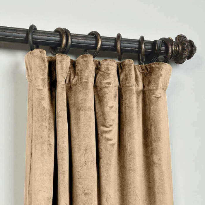 CUSTOM Birkin Kakhi Velvet Curtain Drapery With Lining For Traverse Rod Pole or Track