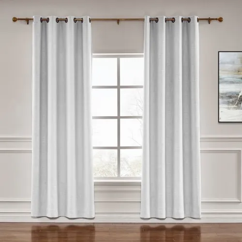 CUSTOM Liz Beige White Polyester Linen Window Curtain Drapery with Lined