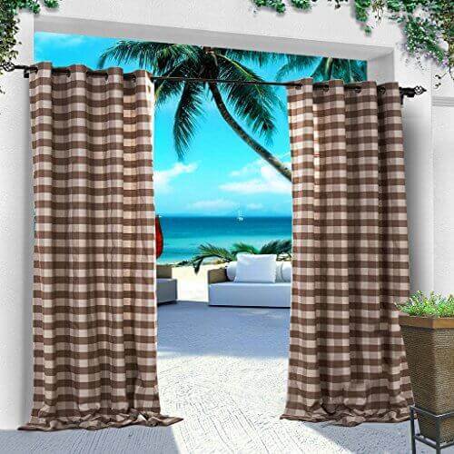 Antique Bronze Grommet Plaid Gingham Check Outdoor Curtain Jones