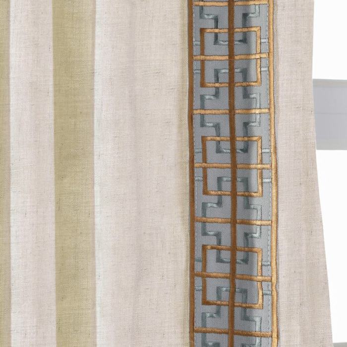 AMARA Polyester Linen Curtain Drapery With Decorative Trim Custom Sold Per Pair