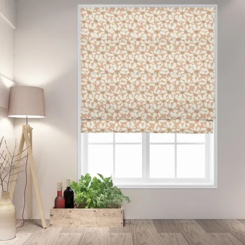 MAYA Floral Print Polyester Linen Room Darkening Roman Shade