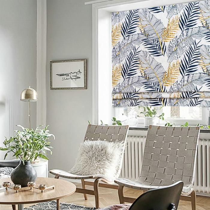 Print Polyester Roman Shade In Blue