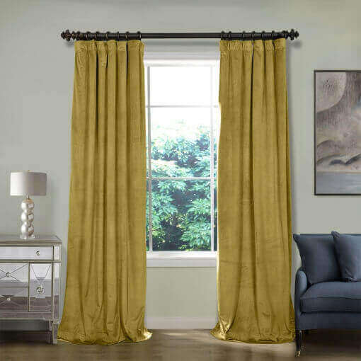 Flat Hook Velvet Curtain Drape with Blackout Lined For Track with Ring Clip or Traverse Rod and Rod with Rings Birkin