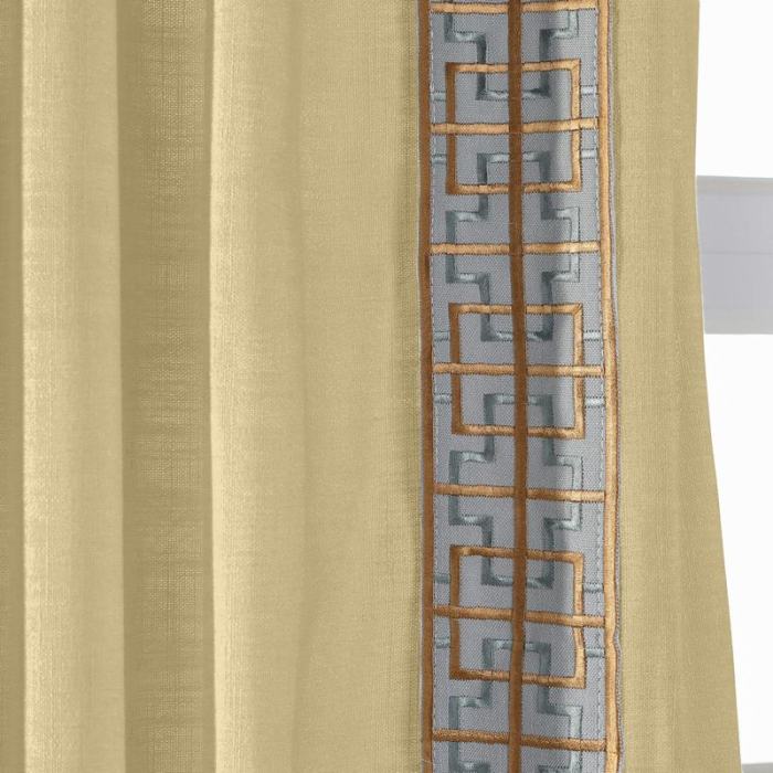 AMARA Polyester Linen Curtain Drapery With Decorative Trim Custom Sold Per Pair