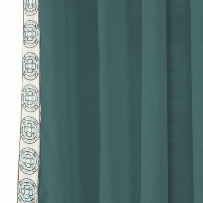 AMARA Polyester Linen Curtain Drapery With Decorative Trim Custom Sold Per Pair