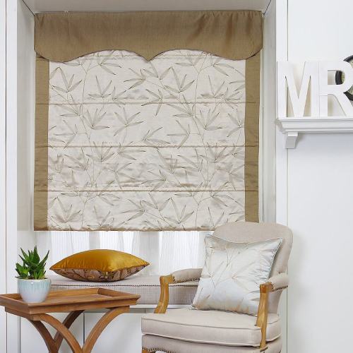Embroidery Polyester Satin Roman Shade In Brown