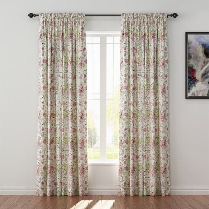Floral Print Polyester Linen Curtain Drapery PIRATE