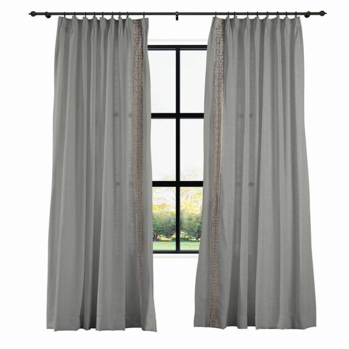 AMARA Polyester Linen Curtain Drapery With Decorative Trim Custom Sold Per Pair