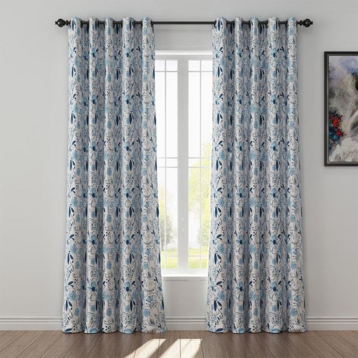 Floral Print Polyester Linen Curtain Drapery WILLIAM