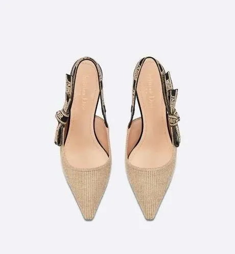 J'Adior Slingback Pump Cream and Black Embroidered Cotton