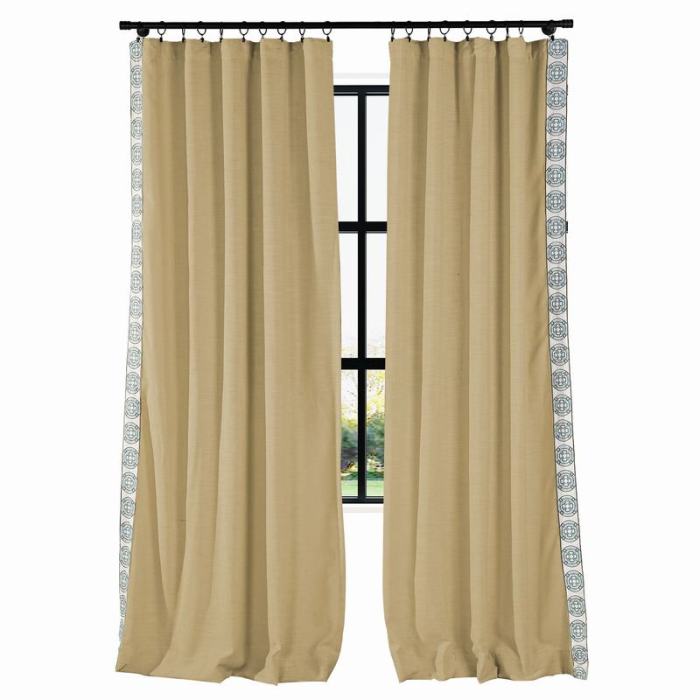 AMARA Polyester Linen Curtain Drapery With Decorative Trim Custom Sold Per Pair