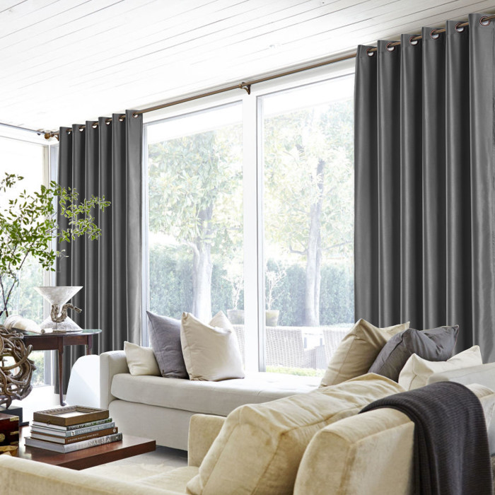 Polyester Cotton Silk Curtain Drape Panel in Antique Bronze Grommet with Blackout Lined LHZ