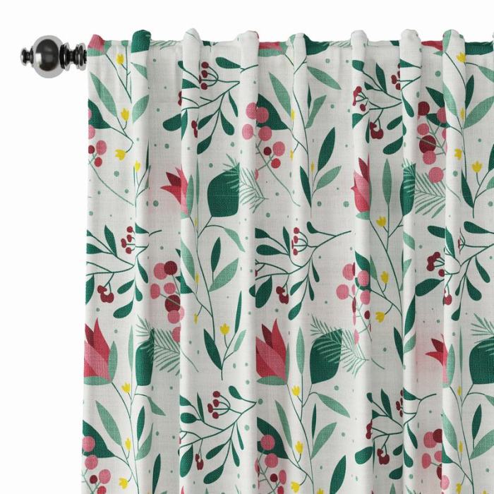 Floral Print Polyester Linen Curtain Drapery ANCHOR