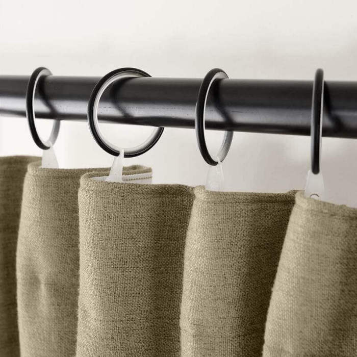 Flat Hook Heavyweight Faux Linen Curtain For Traverse Rod Ring Clip or Track Olive