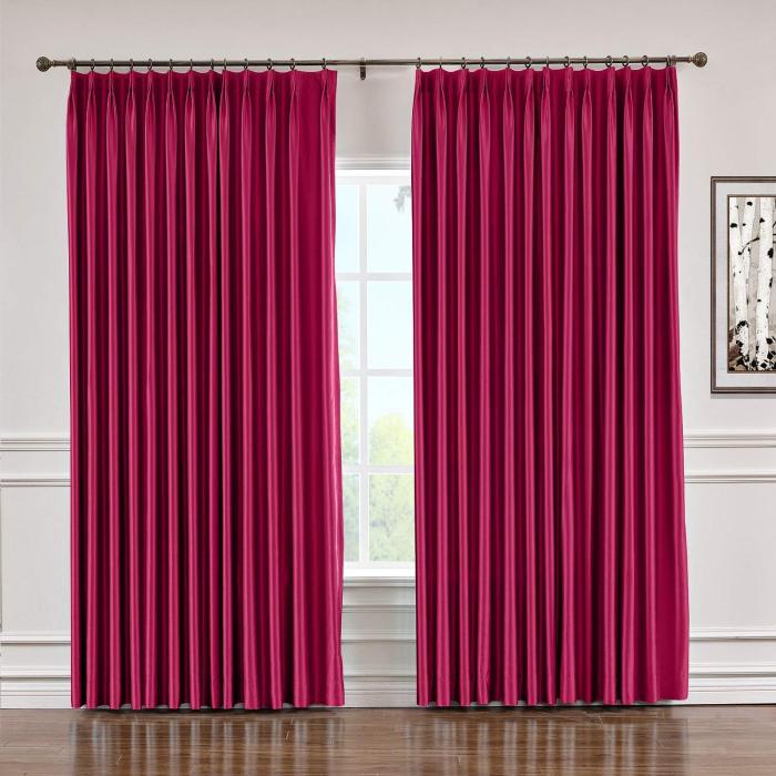 Polyester Cotton Silky Drape with Blackout Lined Pinch Pleated Window Curtain Panel LHZ