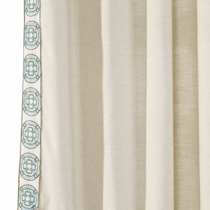 AMARA Polyester Linen Curtain Drapery With Decorative Trim Custom Sold Per Pair