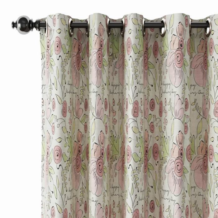 Floral Print Polyester Linen Curtain Drapery PIRATE