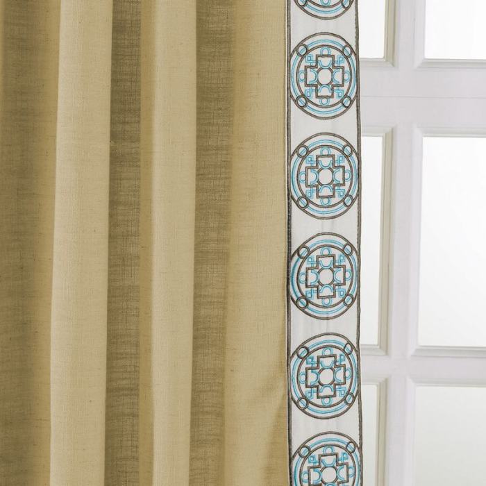 AMARA Polyester Linen Curtain Drapery With Decorative Trim Custom Sold Per Pair