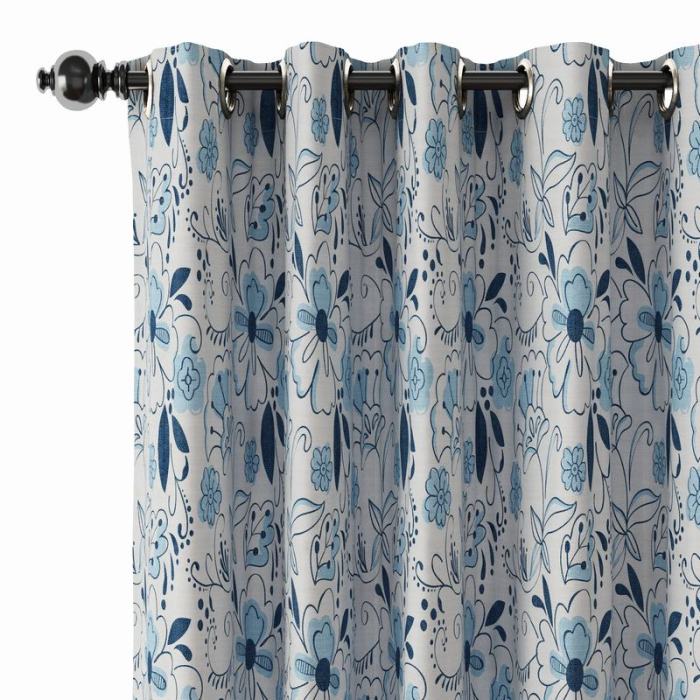 Floral Print Polyester Linen Curtain Drapery WILLIAM