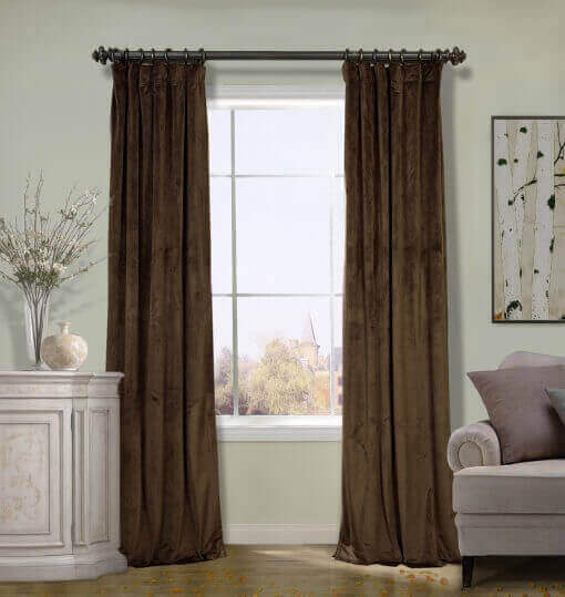 Flat Hook Velvet Curtain Drape with Blackout Lined For Track with Ring Clip or Traverse Rod and Rod with Rings Birkin
