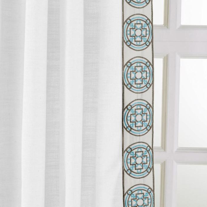 AMARA Polyester Linen Curtain Drapery With Decorative Trim Custom Sold Per Pair