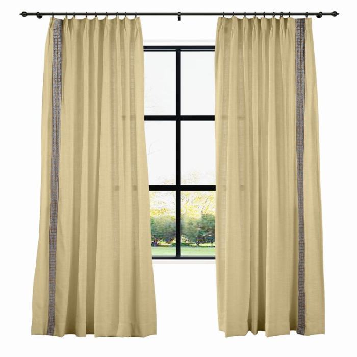 AMARA Polyester Linen Curtain Drapery With Decorative Trim Custom Sold Per Pair