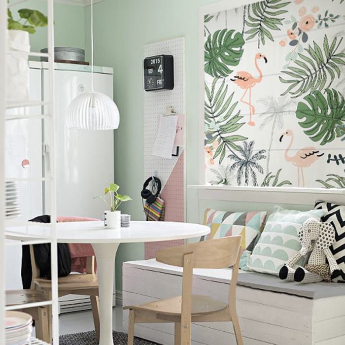 Print Polyester Roman Shade In Green