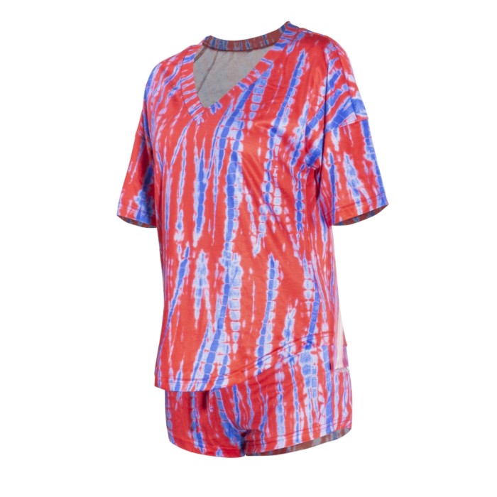 Summer Tie Dye Two Piece Shorts Set with Face Cover