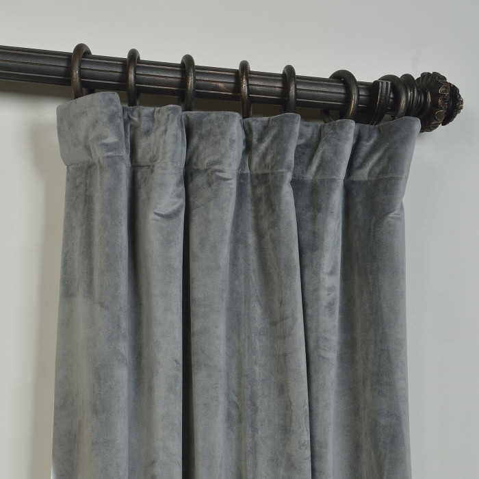Flat Hook Velvet Curtain Drape with Blackout Lined For Track with Ring Clip or Traverse Rod and Rod with Rings Birkin
