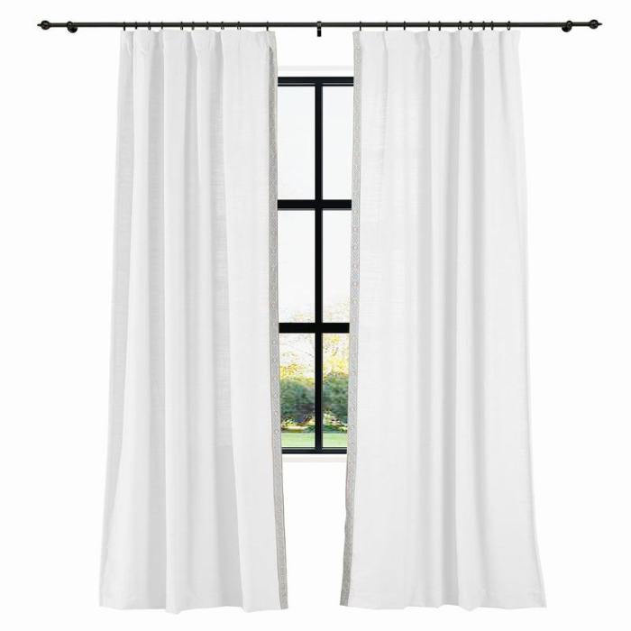 AMARA Polyester Linen Curtain Drapery With Decorative Trim Custom Sold Per Pair