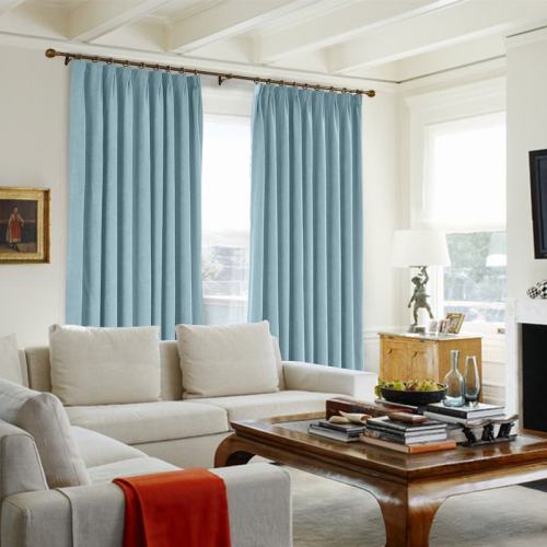 CUSTOM Kante Blue Gray Polyester Cotton Drapery With Lining Curtains
