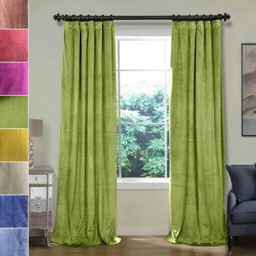 Flat Hook Velvet Curtain Drape with Blackout Lined For Track with Ring Clip or Traverse Rod and Rod with Rings Birkin