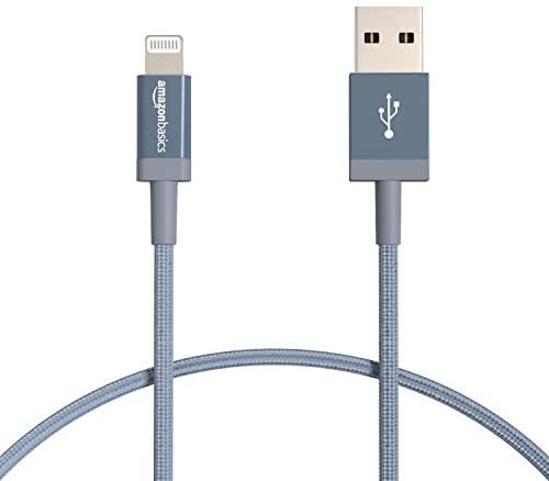 AmazonBasics Nylon Braided Lightning to USB Cable - MFi Certified Apple iPhone Charger, Dark Gray, 3-Foot (Durability Rated 4,000 Bends)