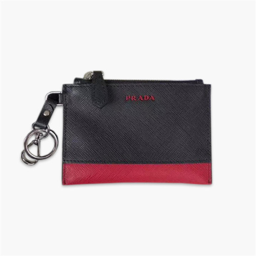 【原版皮】普拉达/Prada 钥匙包，车钥匙包，选用十字纹小牛皮拼色，男女通用款，最主要是可以挂在背包上，时尚前卫，款号：1TT080