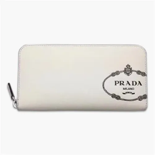 【原版皮】普拉达/Prada 拉链钱夹，选用十字纹牛皮裁制而成，饰以黑色经典丝印徽标，风格优雅简约，款号：2ML317