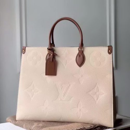 【原版皮】路易威登/LV ONTHEGO 手袋，超大号 Monogram 压花皮革对比迷你 Monogram 饰边，款号： M44576