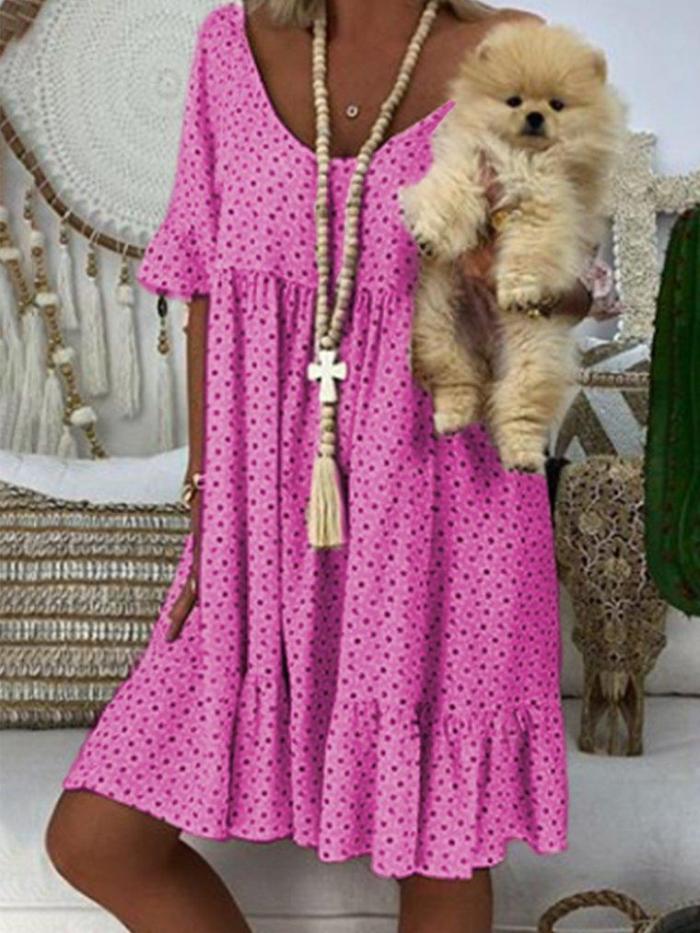 Vintage Short Sleeve V  Neck   Dresses