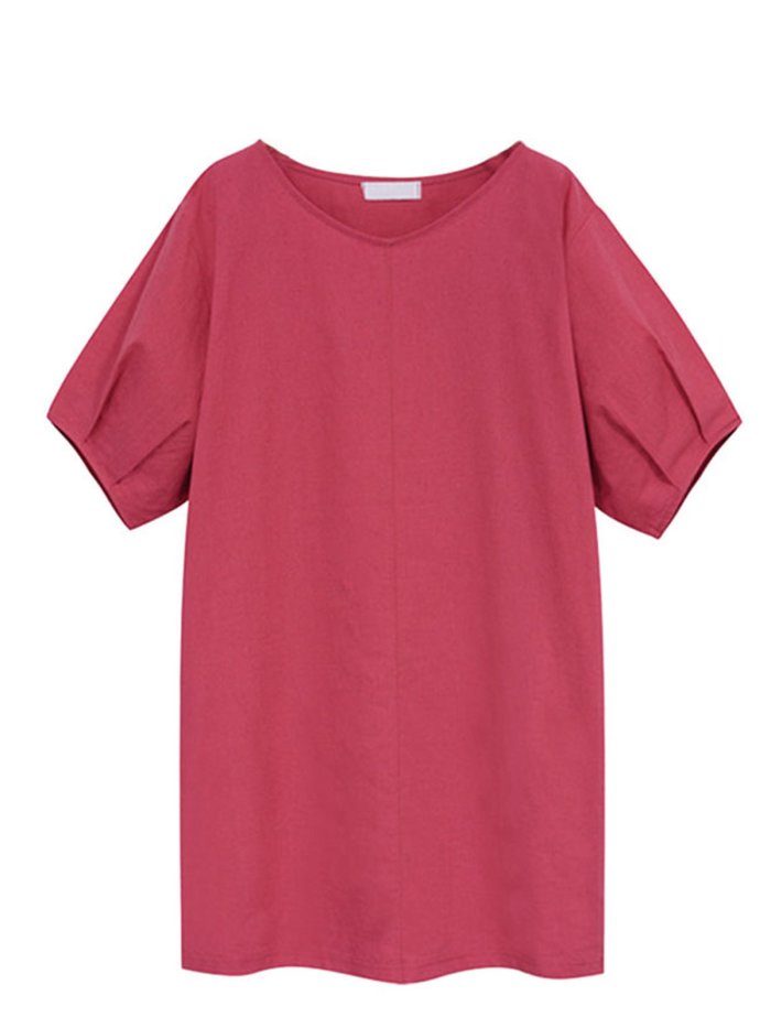 Crew Neck Solid Casual Folds Plus Size Mini Dress