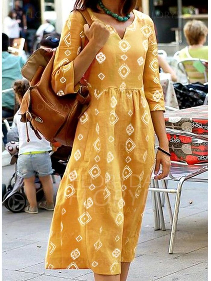 Half Sleeve V Neck Dresses