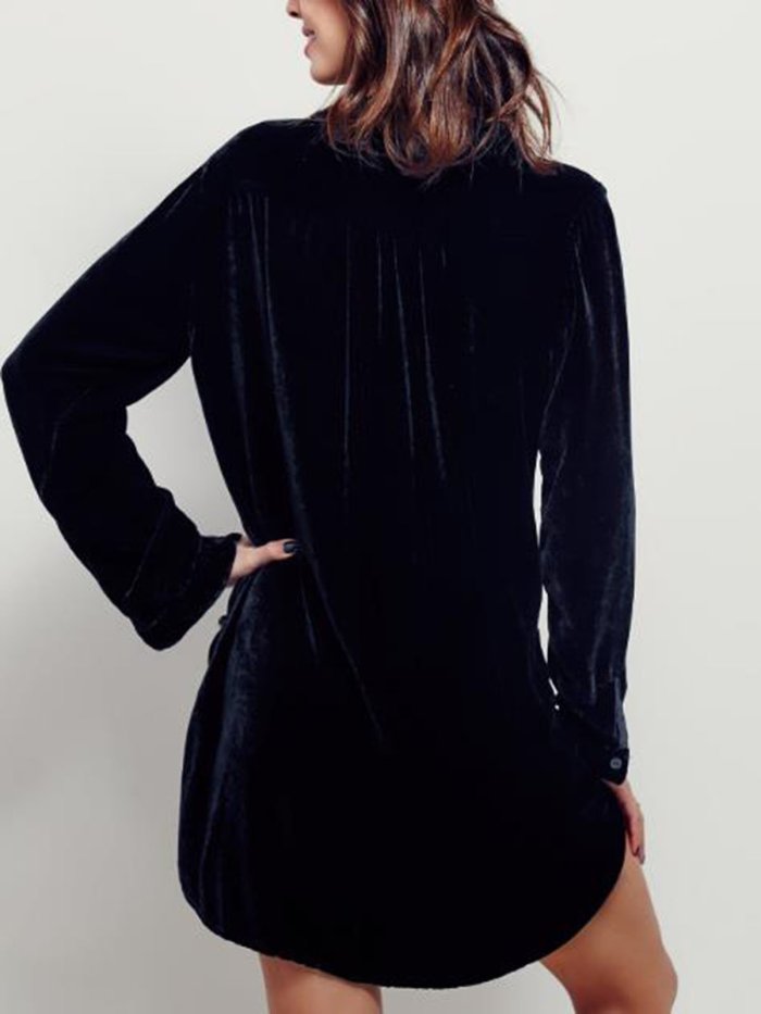Solid Color V-neck Pocket Dress