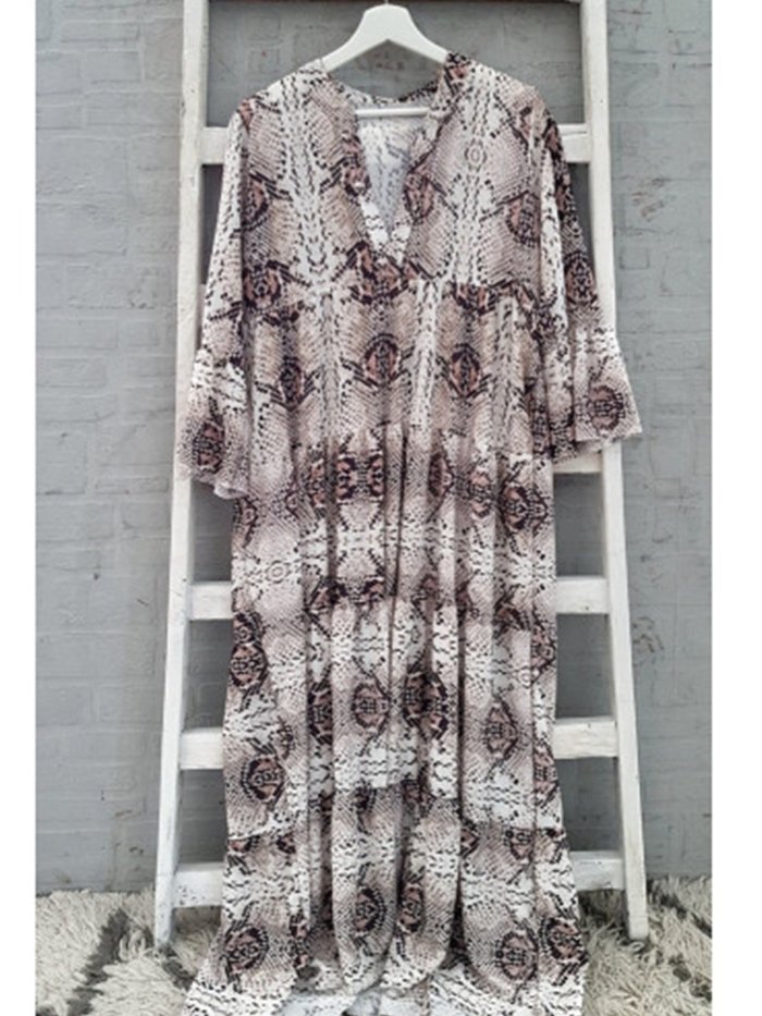 Leopard V Neck 3/4 Sleeve Dresses