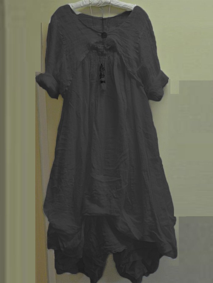 Casual Short Sleeve Solid Round Neck Dresses