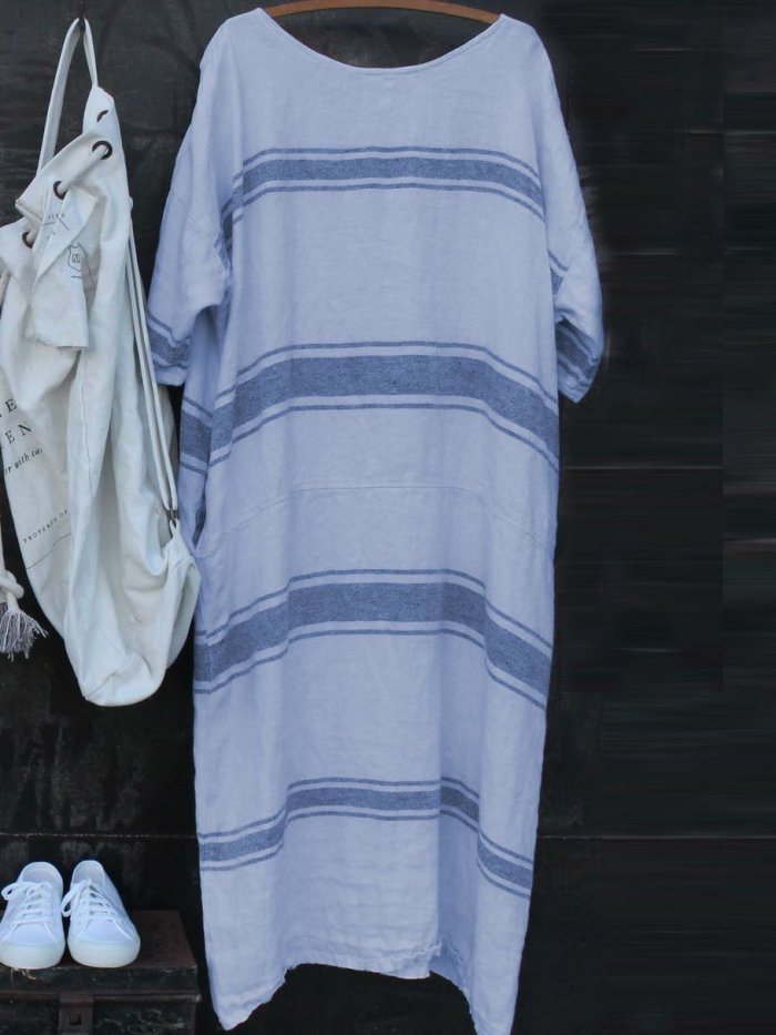 Plus Size Casual Striped Round Neck Striped Dresses