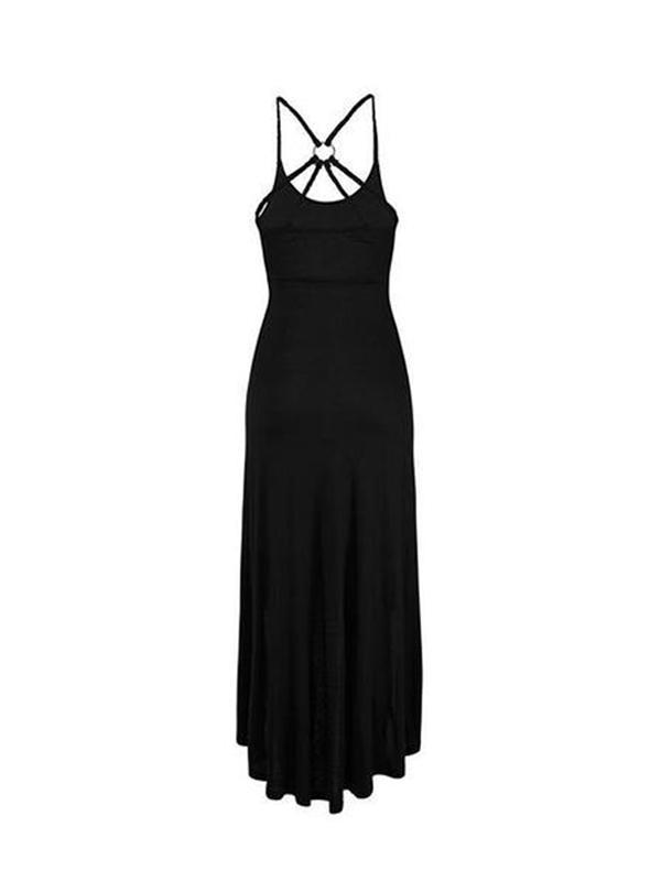 Spaghetti Strap  Cross Straps  Curved Hem  Plain Maxi Plus Size Dress