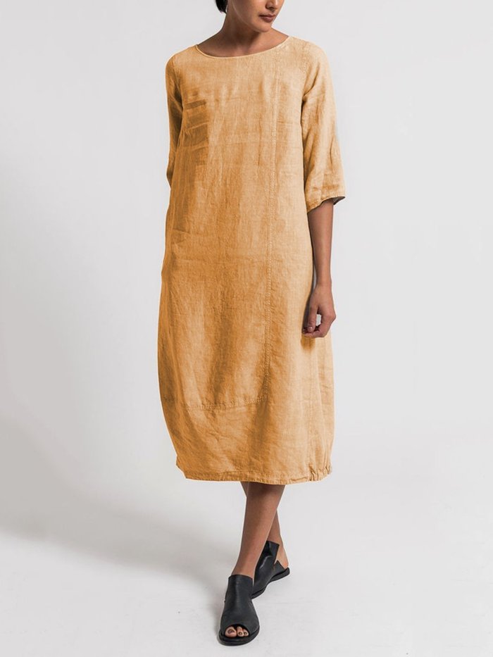 Crew Neck Women Summer Dresses Daytime Solid Dresses
