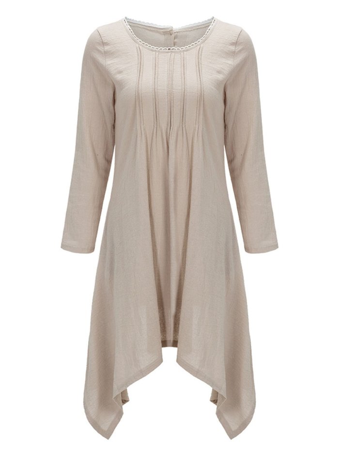 Women Casual Linen Asymmetrical Buttoned Dress