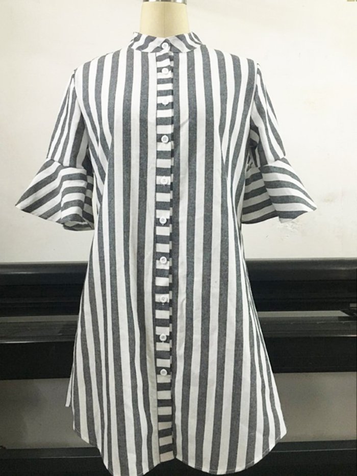 Striped Crew Neck Bell Sleeve Shirt