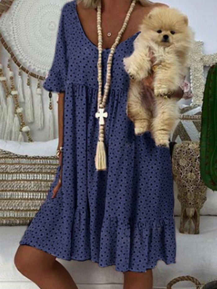 Vintage Short Sleeve V  Neck   Dresses